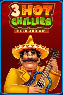 Copertina slot “3 Hot Chillies: Hold and Win” con musicista messicano e chitarra