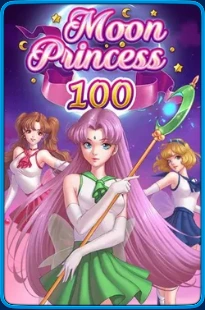 Copertina del gioco “Moon Princess 100” con tre principesse anime su sfondo stellato